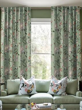 80% Blackout Botanical Sage Green Floral Curtain Panels